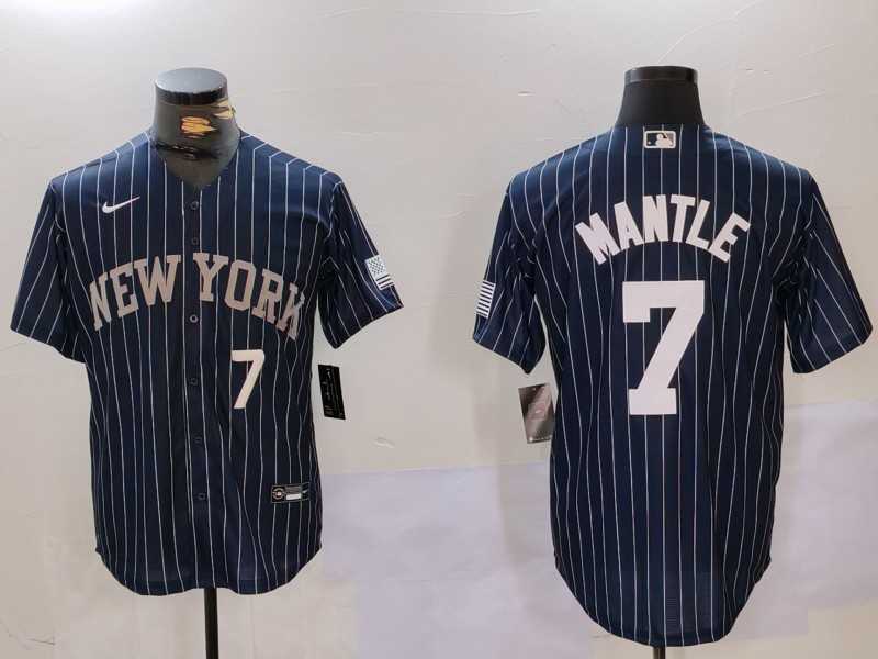 Men%27s New York Yankees #7 Mickey Mantle Navy Pinstripe Fashion Cool Base Jerseys->new york yankees->MLB Jersey